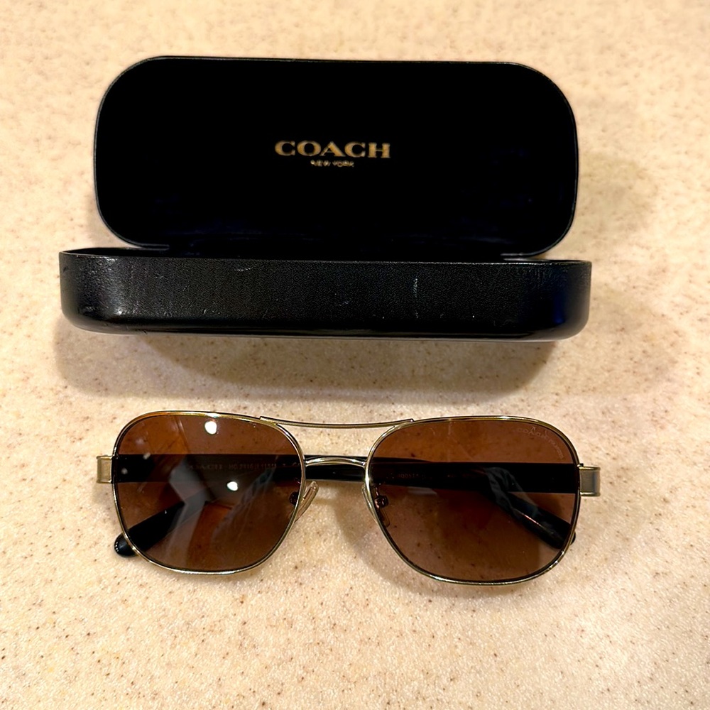 Coach sunglasses, gold frame and brown lenses, aviator style, like new!